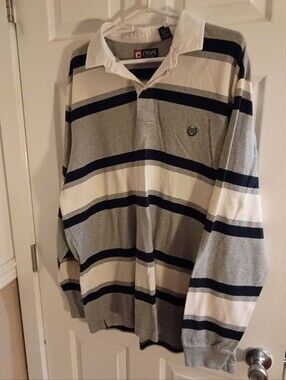 XL Chaps Men's Grey & White Striped Rugby Polo Shirt